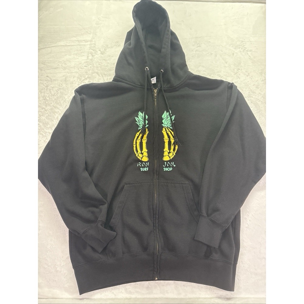 Ron Jon Surf Shop Men's Black Zip Up Hoodie Graphic Skeleton Pineapple Sz Large